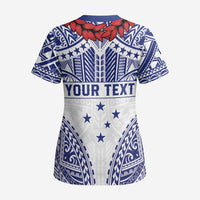 Personalised Toa Samoa Rugby Spirit Scrub Top White Samoan Tribal Pattern LT9 - Polynesian Pride