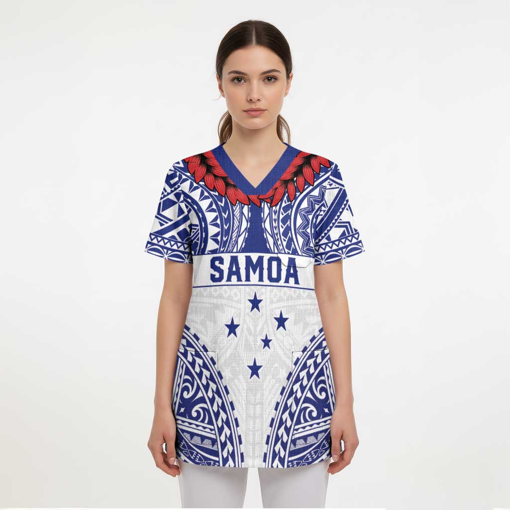 Personalised Toa Samoa Rugby Spirit Scrub Top White Samoan Tribal Pattern LT9 - Polynesian Pride