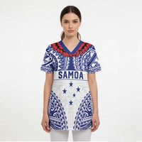 Personalised Toa Samoa Rugby Spirit Scrub Top White Samoan Tribal Pattern LT9 - Polynesian Pride