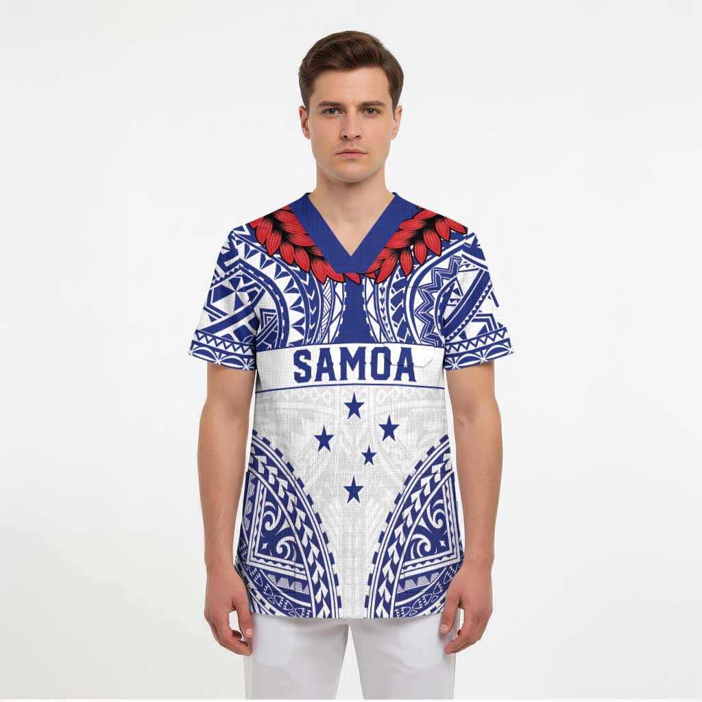 Personalised Toa Samoa Rugby Spirit Scrub Top White Samoan Tribal Pattern LT9 - Polynesian Pride
