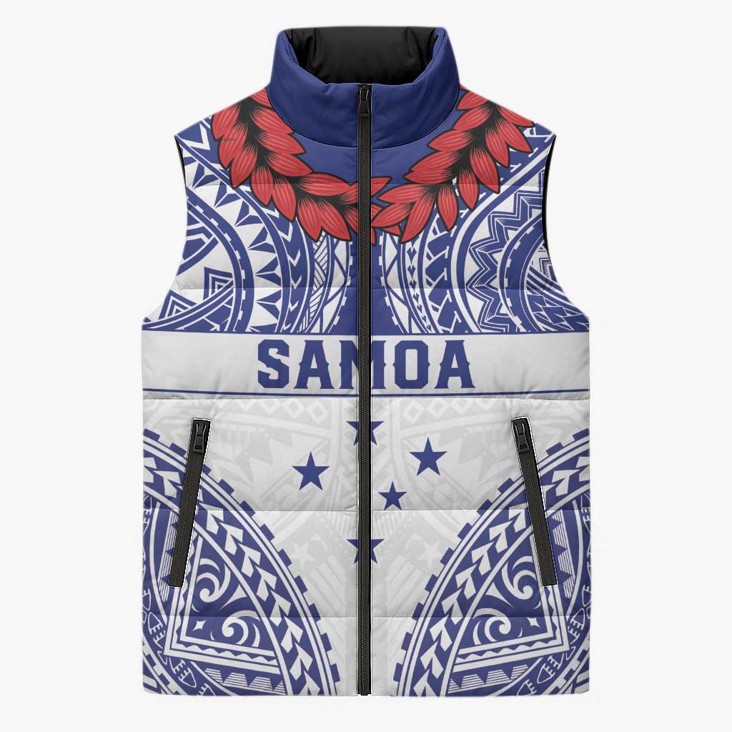 Personalised Toa Samoa Rugby Spirit Sleeveless Puffer Jacket White Samoan Tribal Pattern LT9 Unisex White - Polynesian Pride
