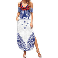 Personalised Toa Samoa Rugby Spirit Summer Maxi Dress White Samoan Tribal Pattern LT9 Women White - Polynesian Pride