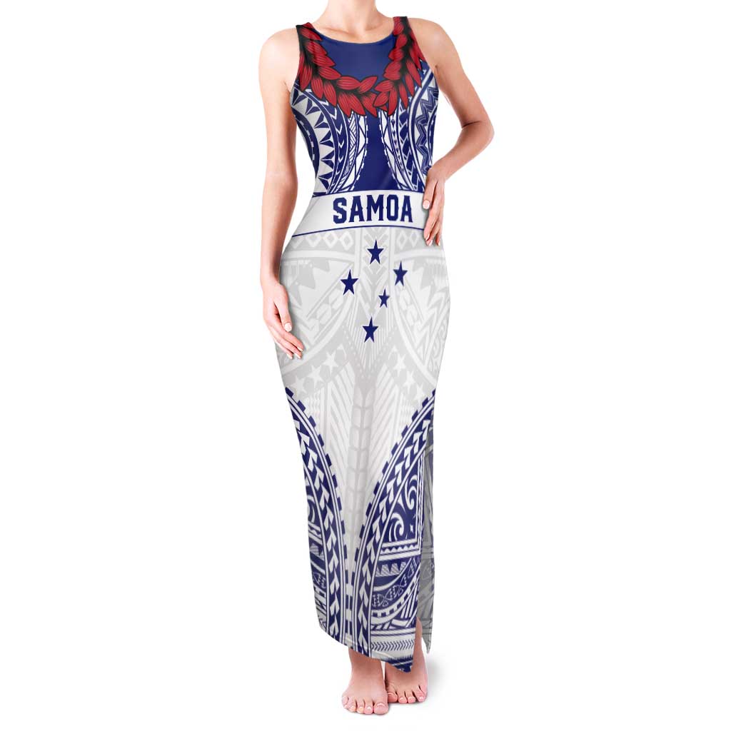 Personalised Toa Samoa Rugby Spirit Tank Maxi Dress White Samoan Tribal Pattern LT9 Women White - Polynesian Pride