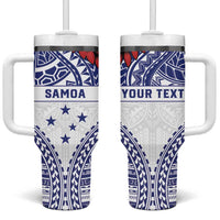 Personalised Toa Samoa Rugby Spirit Tumbler With Handle White Samoan Tribal Pattern LT9 One Size: 40 oz White - Polynesian Pride