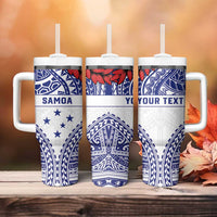 Personalised Toa Samoa Rugby Spirit Tumbler With Handle White Samoan Tribal Pattern LT9 - Polynesian Pride