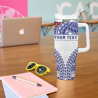 Personalised Toa Samoa Rugby Spirit Tumbler With Handle White Samoan Tribal Pattern LT9 - Polynesian Pride