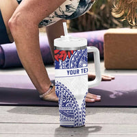 Personalised Toa Samoa Rugby Spirit Tumbler With Handle White Samoan Tribal Pattern LT9 - Polynesian Pride