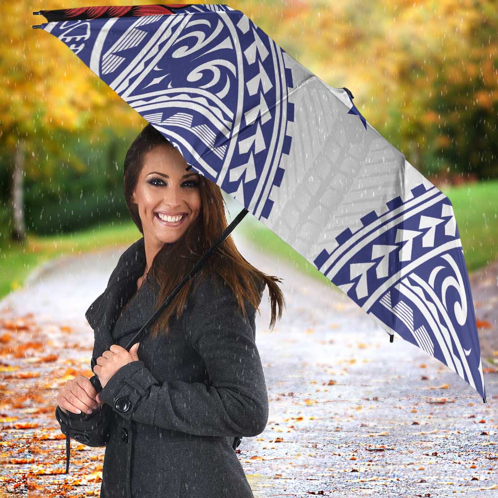 Personalised Toa Samoa Rugby Spirit Umbrella White Samoan Tribal Pattern LT9 - Polynesian Pride