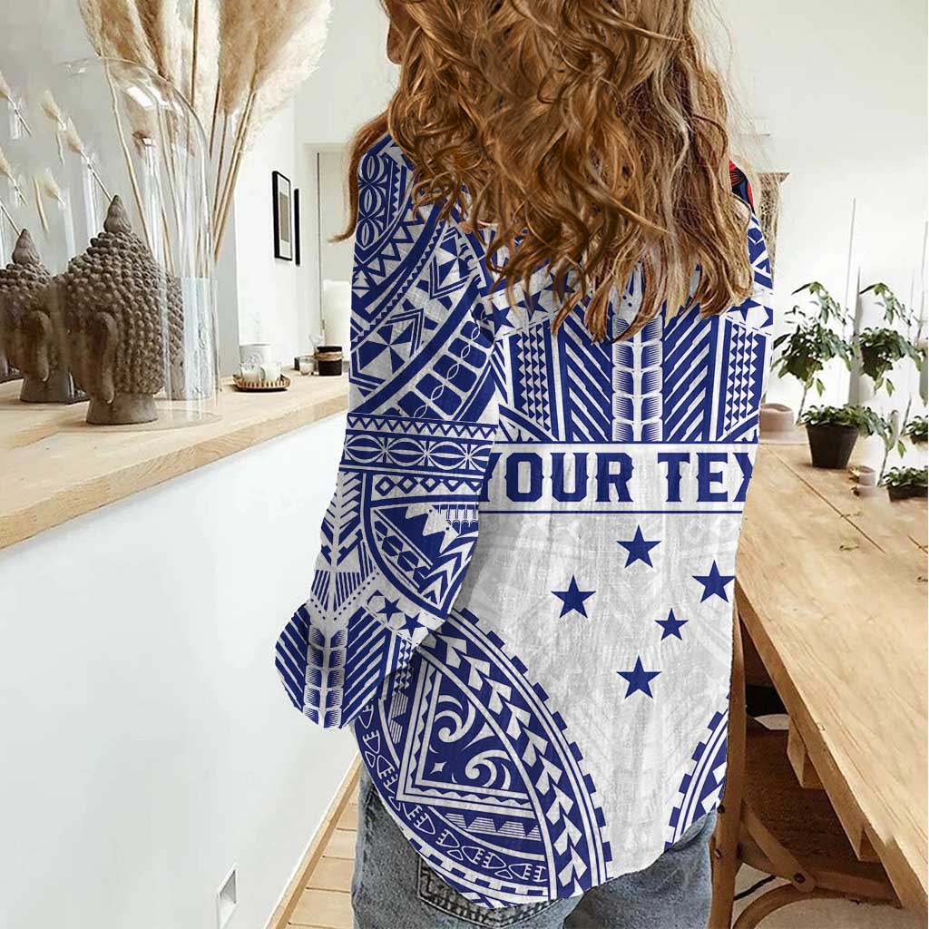 Personalised Toa Samoa Rugby Spirit Women Casual Shirt White Samoan Tribal Pattern LT9 - Polynesian Pride