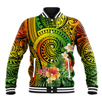 Polynesia Baseball Jacket Pasifika Tribal with Tropical Flowers LT9 Unisex Reggae - Polynesian Pride