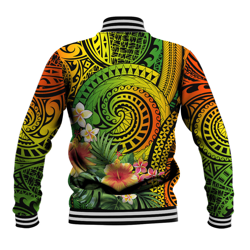 Polynesia Baseball Jacket Pasifika Tribal with Tropical Flowers LT9 - Polynesian Pride