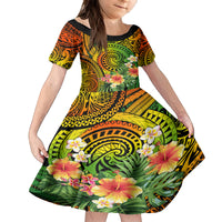 Polynesia Kid Short Sleeve Dress Pasifika Tribal with Tropical Flowers LT9 KID Reggae - Polynesian Pride