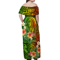 Polynesia Off Shoulder Maxi Dress Pasifika Tribal with Tropical Flowers LT9 - Polynesian Pride