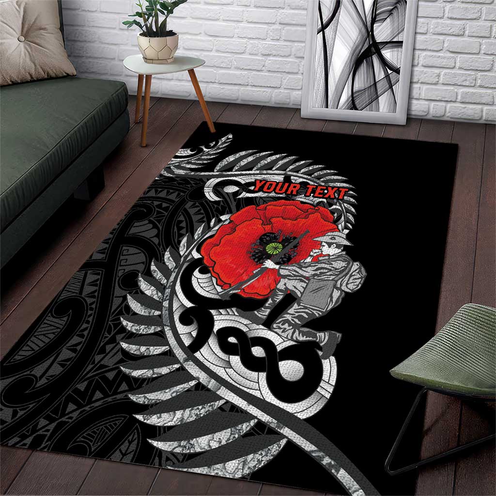 ANZAC Day Aotearoa Silver Fern Maori Personalised Area Rug LT9 Black - Polynesian Pride
