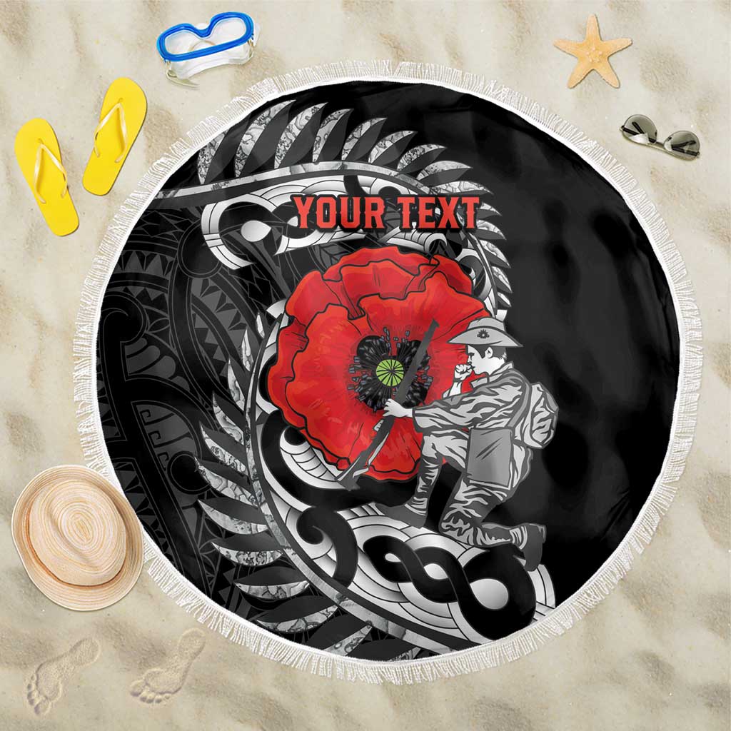 ANZAC Day Aotearoa Silver Fern Maori Personalised Beach Blanket LT9 One Size 150cm Black - Polynesian Pride