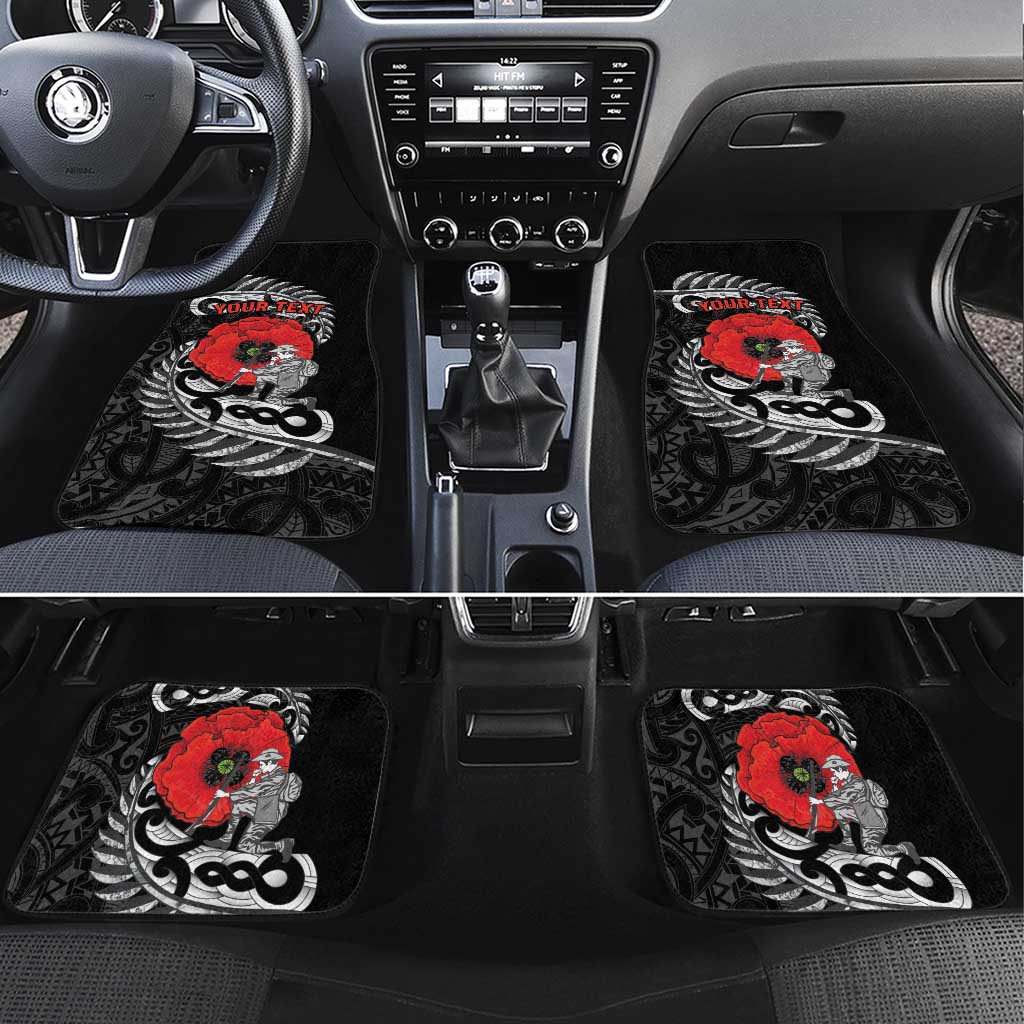 ANZAC Day Aotearoa Silver Fern Maori Personalised Car Mats LT9 Set 4pcs Black - Polynesian Pride