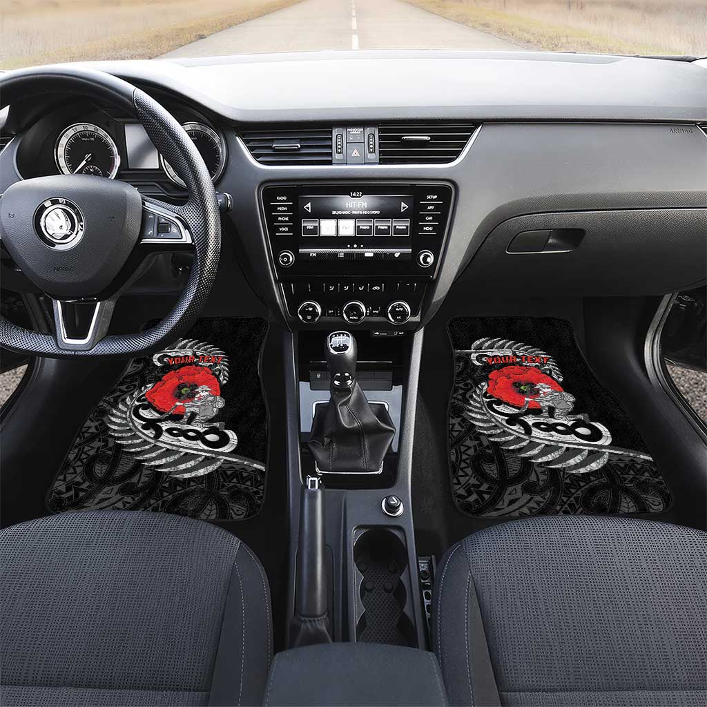 ANZAC Day Aotearoa Silver Fern Maori Personalised Car Mats LT9 Set 2pcs - Front Black - Polynesian Pride