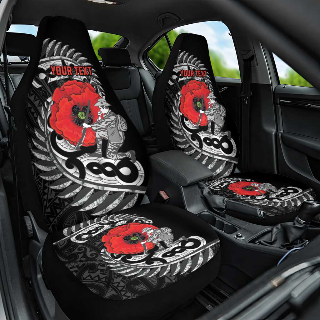 ANZAC Day Aotearoa Silver Fern Maori Personalised Car Seat Cover LT9 One Size Black - Polynesian Pride