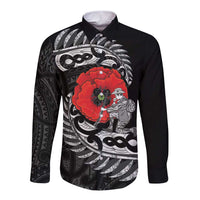 ANZAC Day Aotearoa Silver Fern Maori Personalised Long Sleeve Button Shirt LT9 Unisex Black - Polynesian Pride