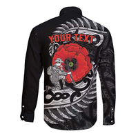 ANZAC Day Aotearoa Silver Fern Maori Personalised Long Sleeve Button Shirt LT9 - Polynesian Pride