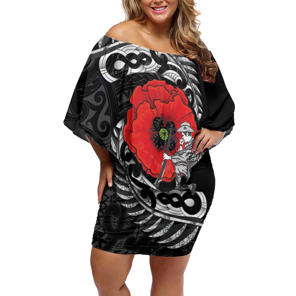 ANZAC Day Aotearoa Silver Fern Maori Personalised Off Shoulder Short Dress