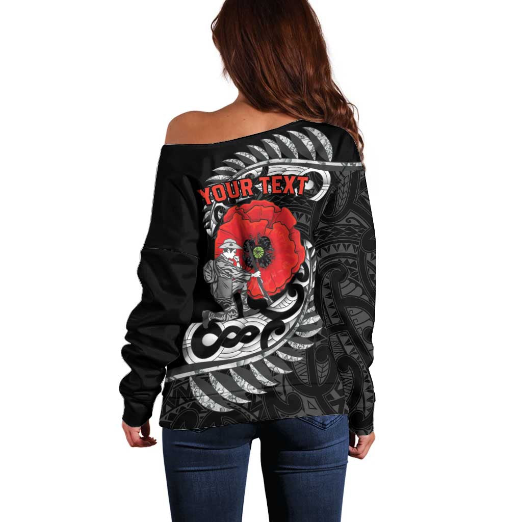 ANZAC Day Aotearoa Silver Fern Maori Personalised Off Shoulder Sweater LT9 - Polynesian Pride