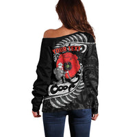 ANZAC Day Aotearoa Silver Fern Maori Personalised Off Shoulder Sweater LT9 - Polynesian Pride