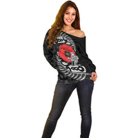ANZAC Day Aotearoa Silver Fern Maori Personalised Off Shoulder Sweater LT9 - Polynesian Pride