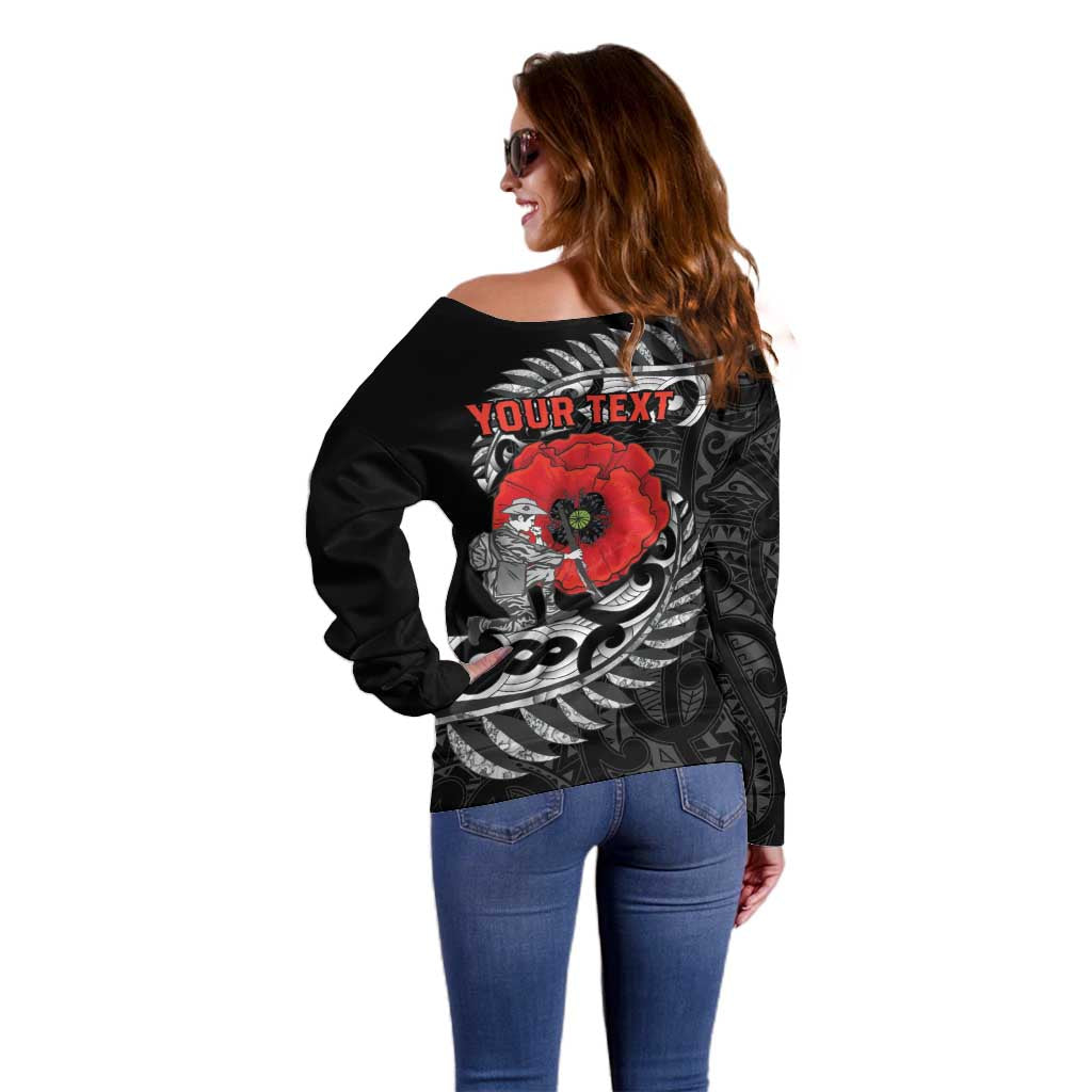 ANZAC Day Aotearoa Silver Fern Maori Personalised Off Shoulder Sweater LT9 - Polynesian Pride