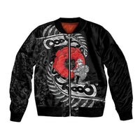 ANZAC Day Aotearoa Silver Fern Maori Personalised Sleeve Zip Bomber Jacket LT9 Unisex Black - Polynesian Pride