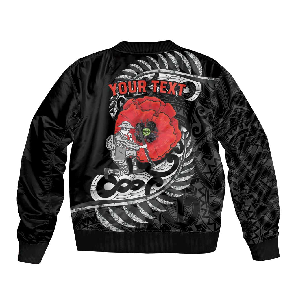 ANZAC Day Aotearoa Silver Fern Maori Personalised Sleeve Zip Bomber Jacket LT9 - Polynesian Pride
