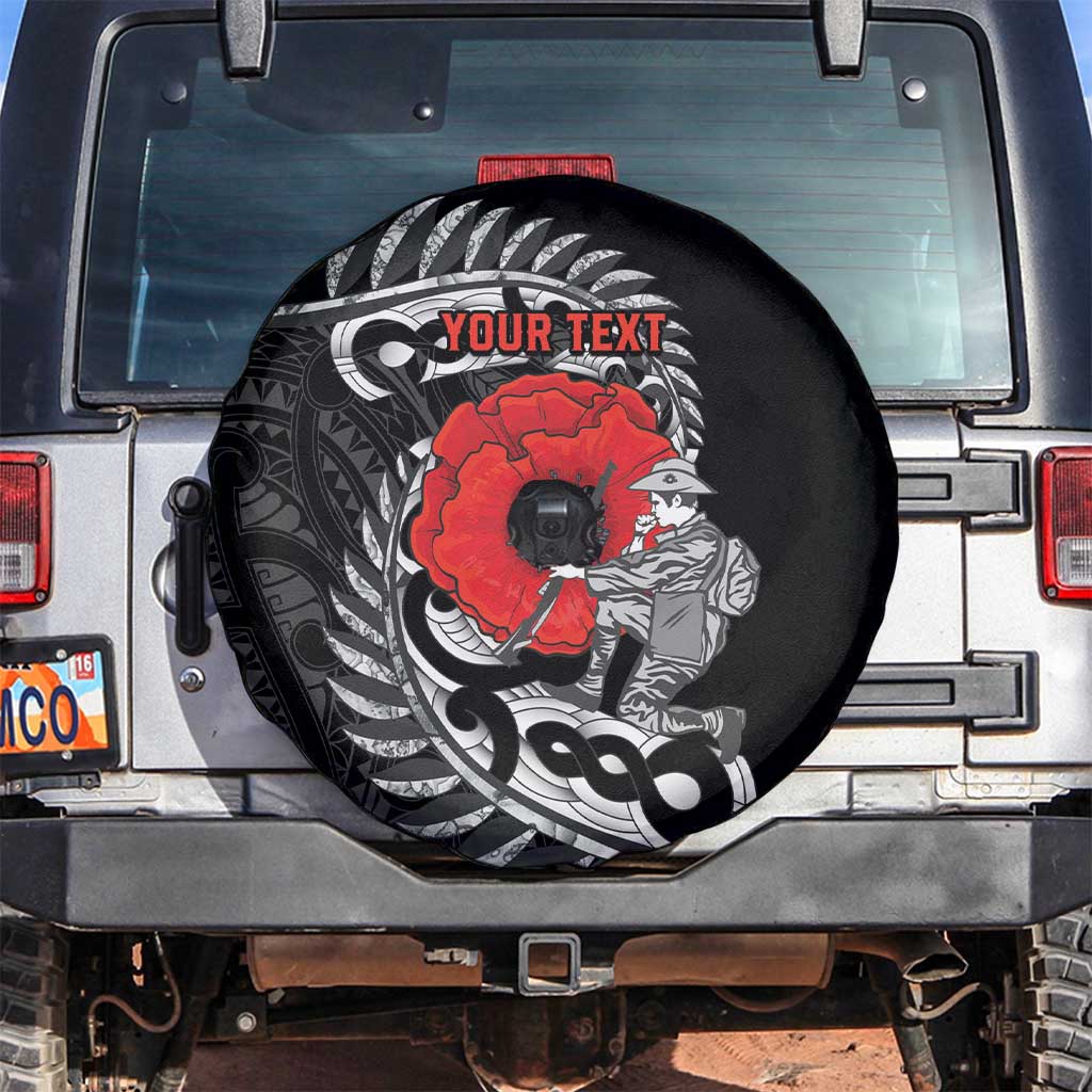 ANZAC Day Aotearoa Silver Fern Maori Personalised Spare Tire Cover LT9 Black - Polynesian Pride
