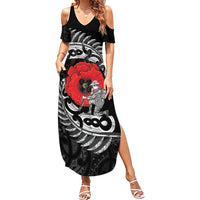 ANZAC Day Aotearoa Silver Fern Maori Personalised Summer Maxi Dress LT9 Women Black - Polynesian Pride