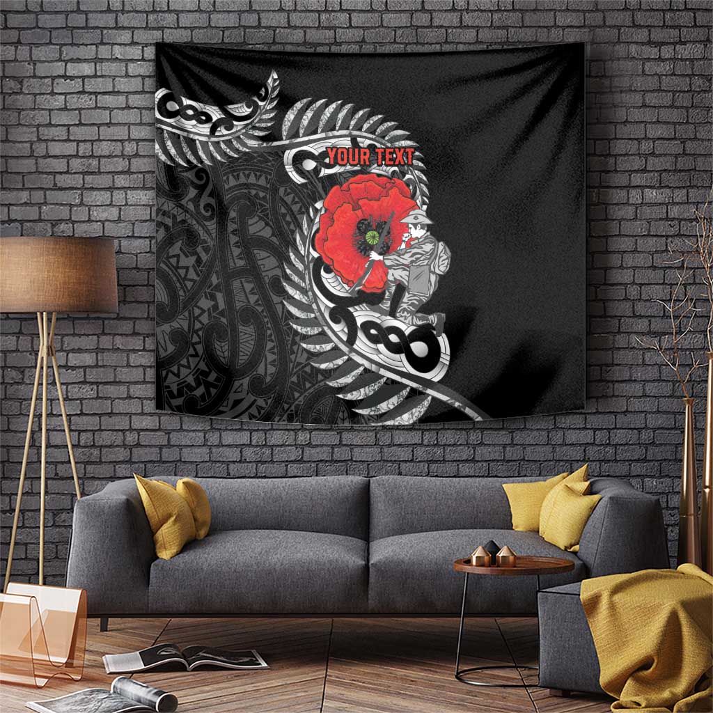 ANZAC Day Aotearoa Silver Fern Maori Personalised Tapestry LT9 Black - Polynesian Pride