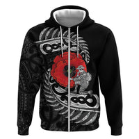 ANZAC Day Aotearoa Silver Fern Maori Personalised Zip Hoodie LT9 Zip Hoodie Black - Polynesian Pride