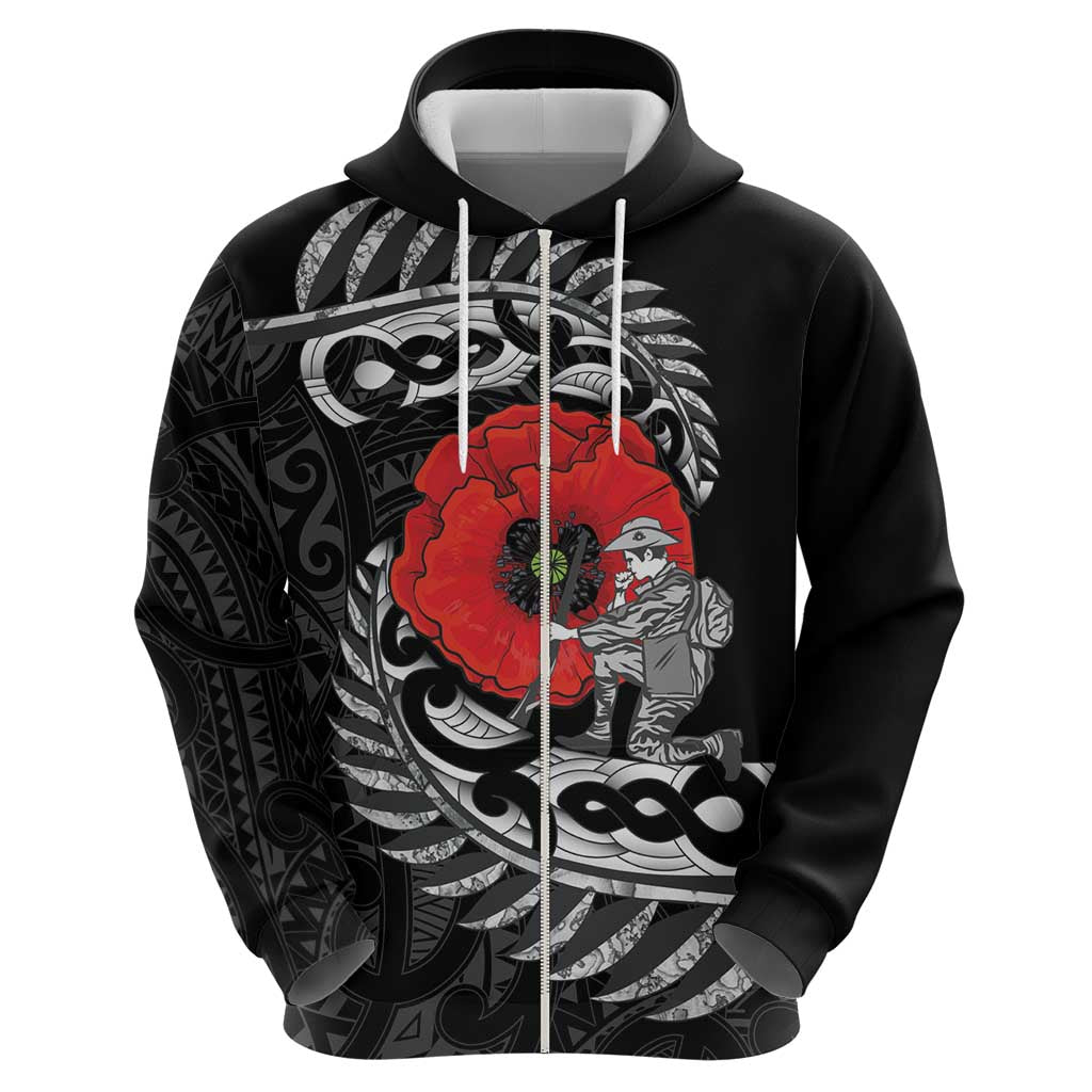 ANZAC Day Aotearoa Silver Fern Maori Personalised Zip Hoodie LT9 - Polynesian Pride