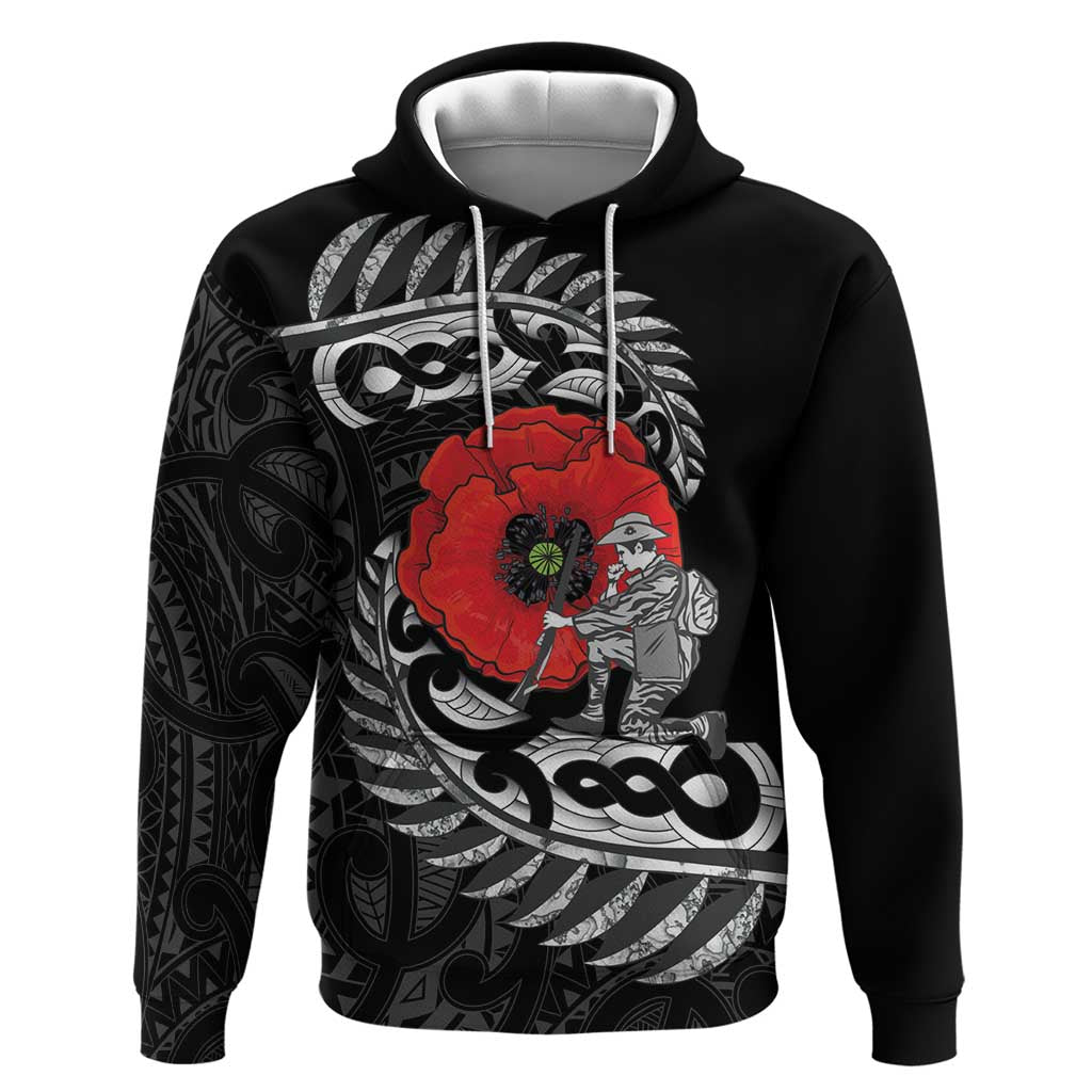 ANZAC Day Aotearoa Silver Fern Maori Personalised Zip Hoodie LT9 Pullover Hoodie Black - Polynesian Pride
