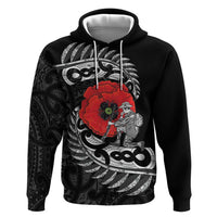 ANZAC Day Aotearoa Silver Fern Maori Personalised Zip Hoodie LT9 Pullover Hoodie Black - Polynesian Pride