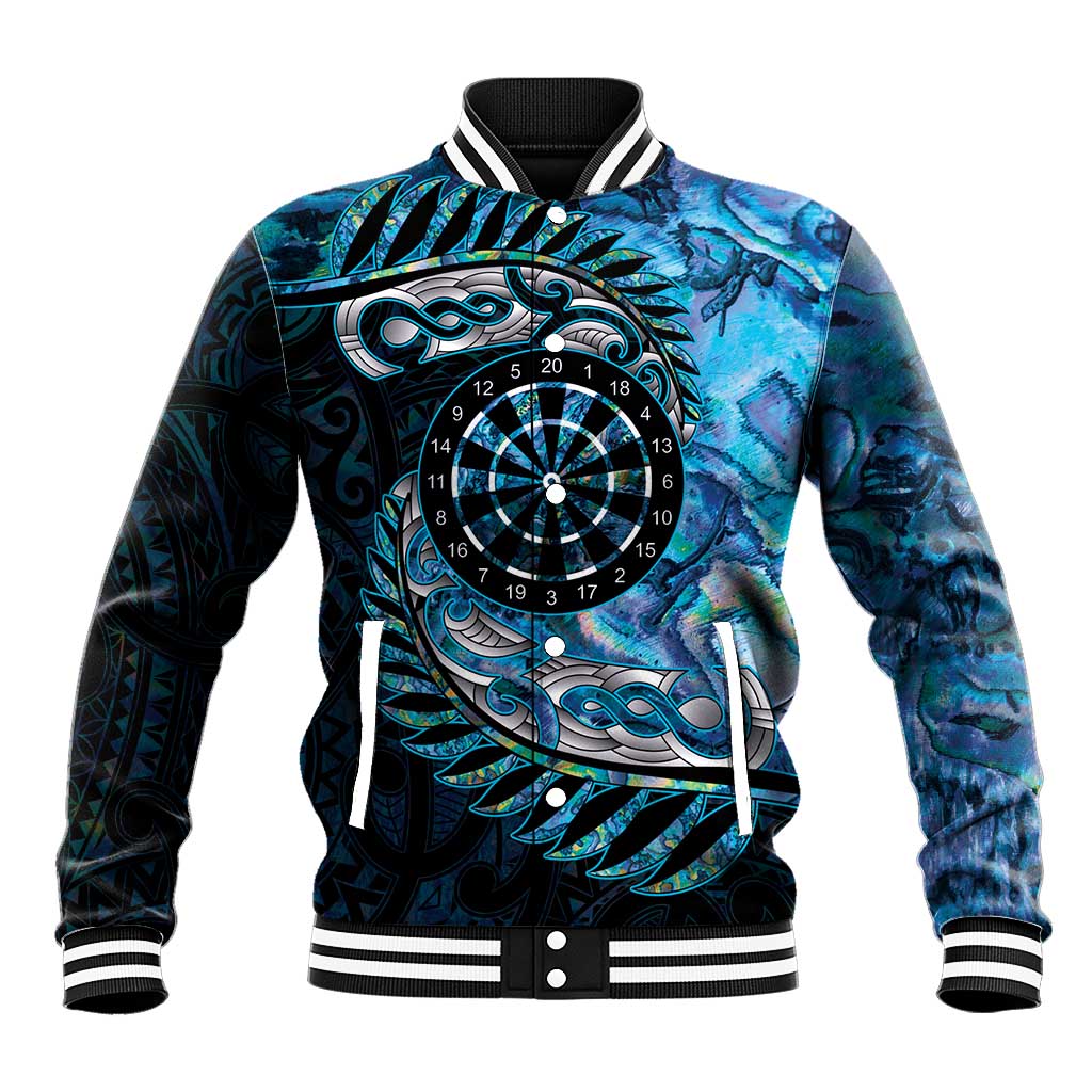New Zealand Darts Personalised Baseball Jacket Aotearoa Silver Fern Blue Papua Shell Spirit LT9 Unisex Blue - Polynesian Pride
