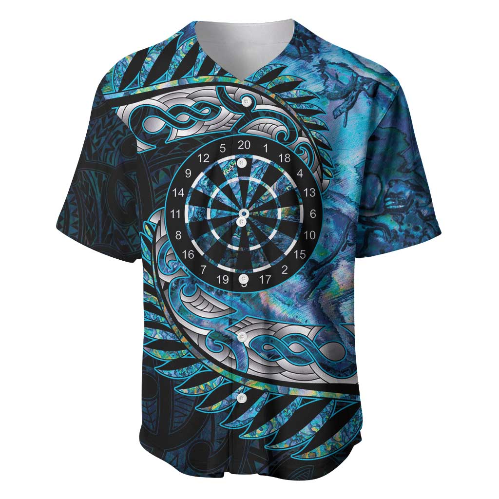 New Zealand Darts Personalised Baseball Jersey Aotearoa Silver Fern Blue Papua Shell Spirit LT9 Blue - Polynesian Pride