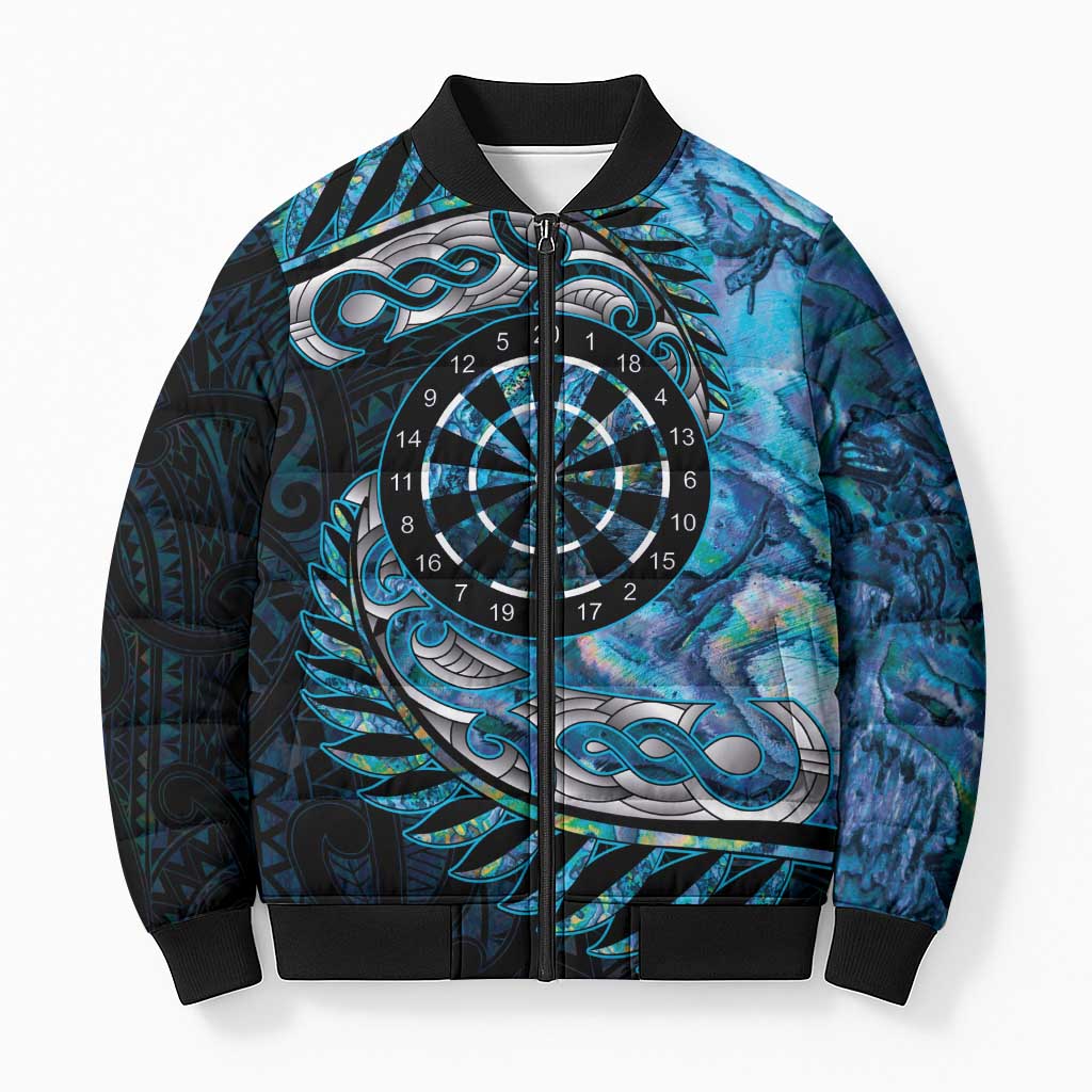 New Zealand Darts Personalised Bomber Puffer Jacket Aotearoa Silver Fern Blue Papua Shell Spirit LT9 Unisex Blue - Polynesian Pride