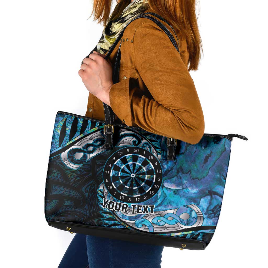 New Zealand Darts Personalised Leather Tote Bag Aotearoa Silver Fern Blue Papua Shell Spirit LT9 Blue - Polynesian Pride