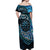 New Zealand Darts Personalised Off Shoulder Maxi Dress Aotearoa Silver Fern Blue Papua Shell Spirit