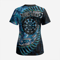 New Zealand Darts Personalised Scrub Top Aotearoa Silver Fern Blue Papua Shell Spirit LT9 - Polynesian Pride