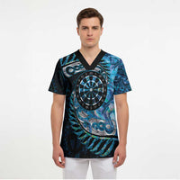 New Zealand Darts Personalised Scrub Top Aotearoa Silver Fern Blue Papua Shell Spirit LT9 - Polynesian Pride