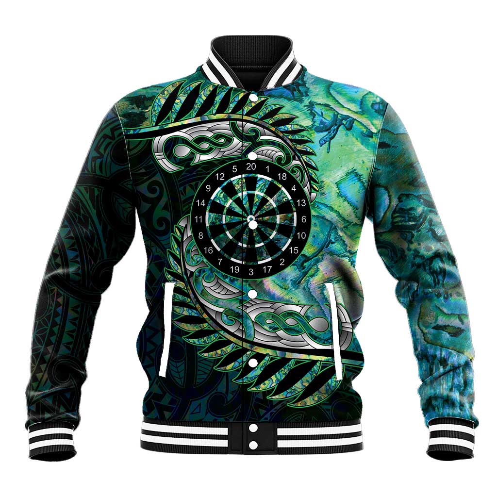 New Zealand Darts Personalised Baseball Jacket Aotearoa Silver Fern Green Papua Shell Spirit LT9 Unisex Green - Polynesian Pride