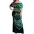 New Zealand Darts Personalised Off Shoulder Maxi Dress Aotearoa Silver Fern Green Papua Shell Spirit