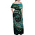 New Zealand Darts Personalised Off Shoulder Maxi Dress Aotearoa Silver Fern Green Papua Shell Spirit