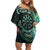 New Zealand Darts Personalised Off Shoulder Short Dress Aotearoa Silver Fern Green Papua Shell Spirit