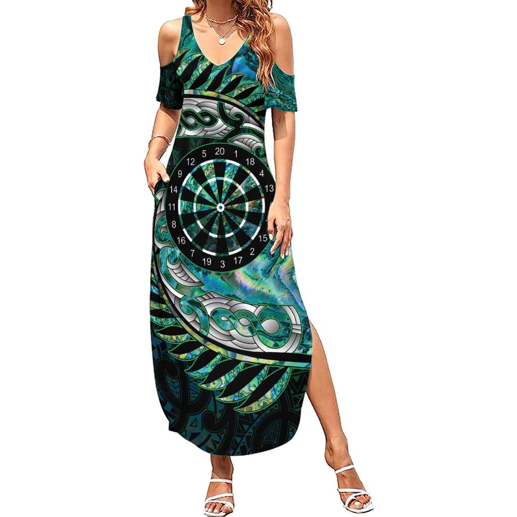 New Zealand Darts Personalised Summer Maxi Dress Aotearoa Silver Fern Green Papua Shell Spirit